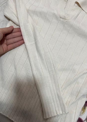 Pamuklu Beyaz Yakalı Kadın Triko - Görsel 2