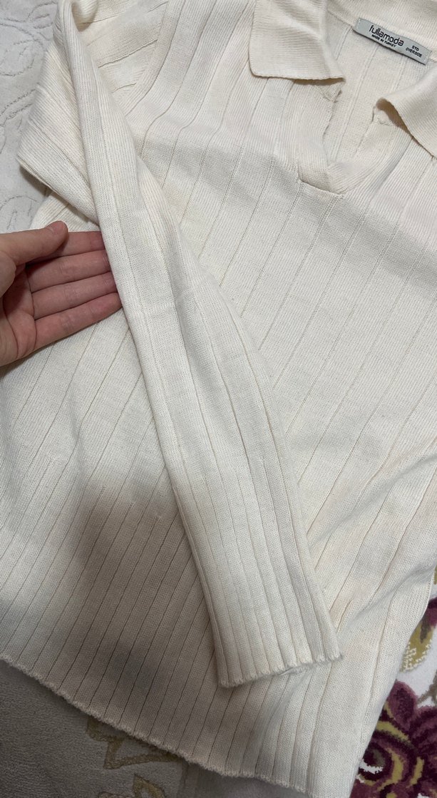 Pamuklu Beyaz Yakalı Kadın Triko - Görsel 2