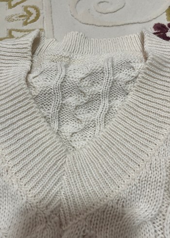 V Yaka Gri Örgü Kadın Süveter - Görsel 2