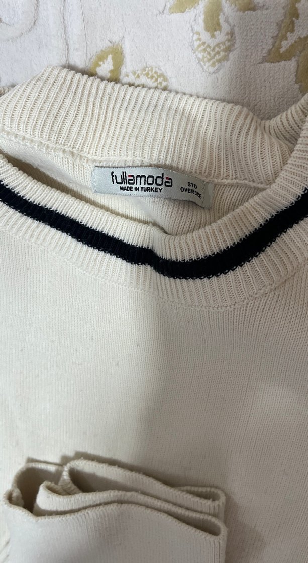 Beyaz Uzun Kollu Örgü Kadın Kazak - Görsel 3