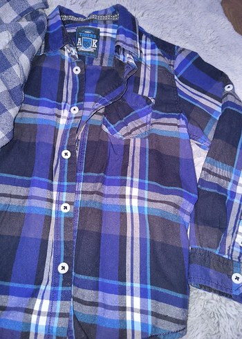 Erkek Çocuk Gri-Mavi Kareli Kısa Kollu Gömlek - Görsel 2