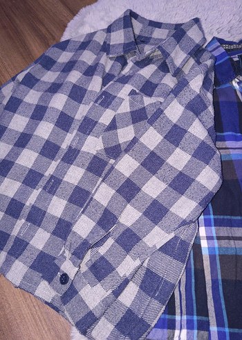 Erkek Çocuk Gri-Mavi Kareli Kısa Kollu Gömlek - Görsel 3