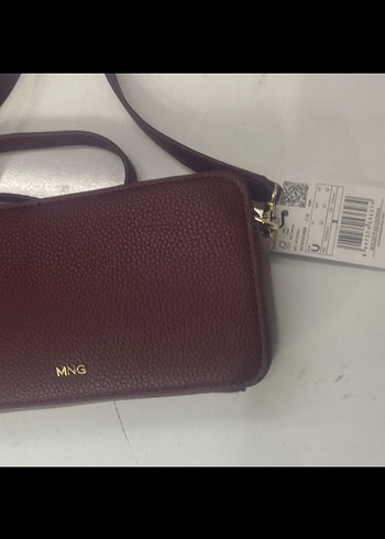 Mango Bordo Deri Fermuarlı Kadın Çanta