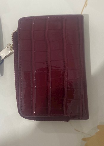 Mango Bordo Parlak Deri Yılan Desenli Fermuarlı Cüzdan