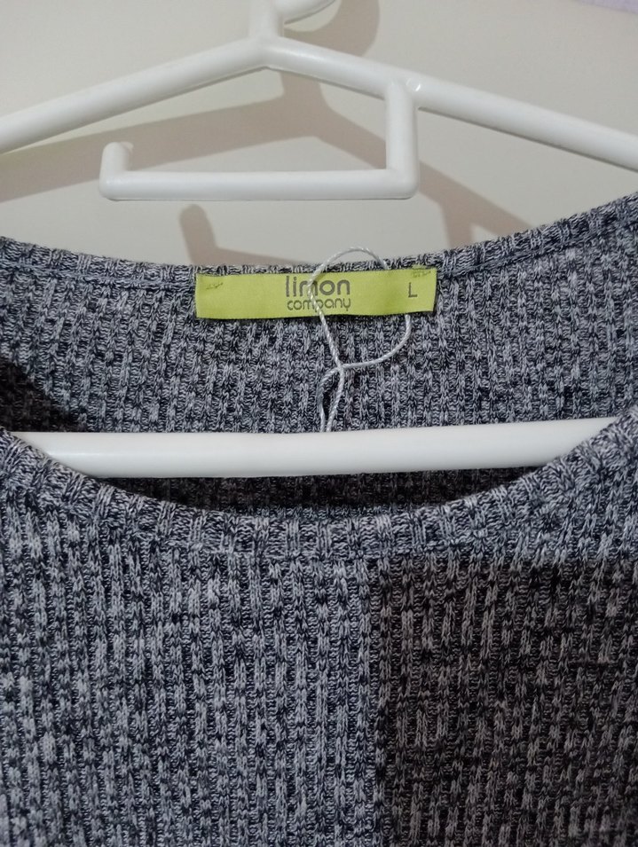 Gri Uzun Kollu Triko Midi Elbise - Görsel 2