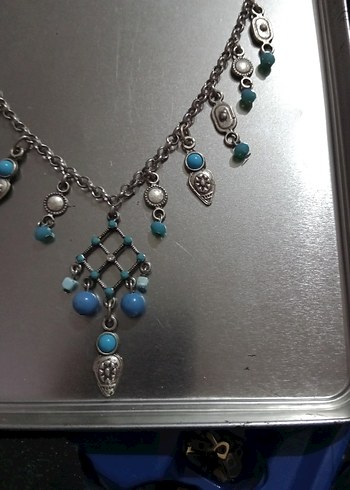 Bohem Tarzı Turkuaz Boncuklu Kolye - Görsel 4