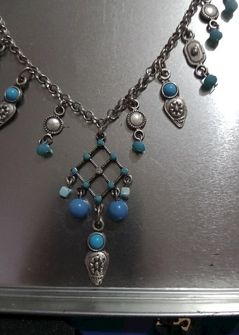Bohem Tarzı Turkuaz Boncuklu Kolye - Görsel 5