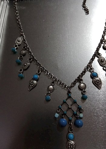 Bohem Tarzı Turkuaz Boncuklu Kolye - Görsel 3