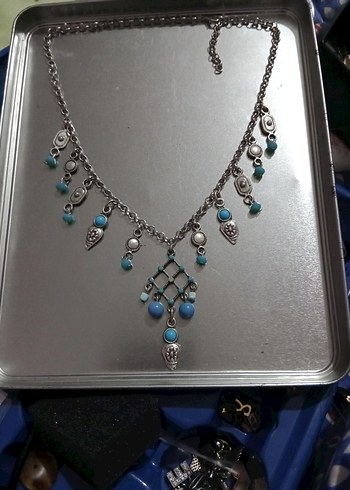 Bohem Tarzı Turkuaz Boncuklu Kolye - Görsel 6