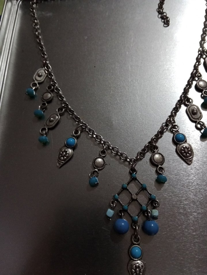 Bohem Tarzı Turkuaz Boncuklu Kolye - Görsel 3