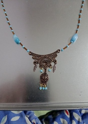 Uzun Turkuaz Boncuklu Bohem Kadın Kolye - Görsel 2