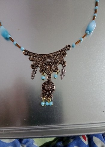 Uzun Turkuaz Boncuklu Bohem Kadın Kolye - Görsel 4