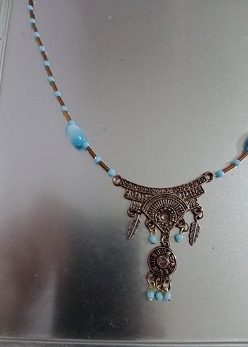 Uzun Turkuaz Boncuklu Bohem Kadın Kolye - Görsel 6