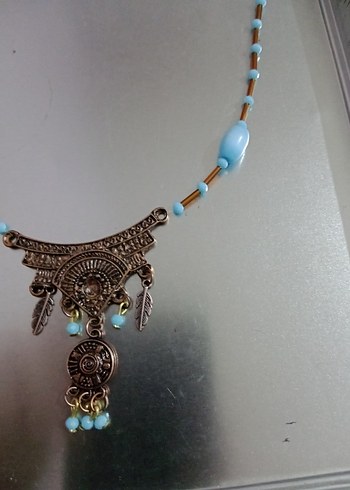 Uzun Turkuaz Boncuklu Bohem Kadın Kolye - Görsel 3