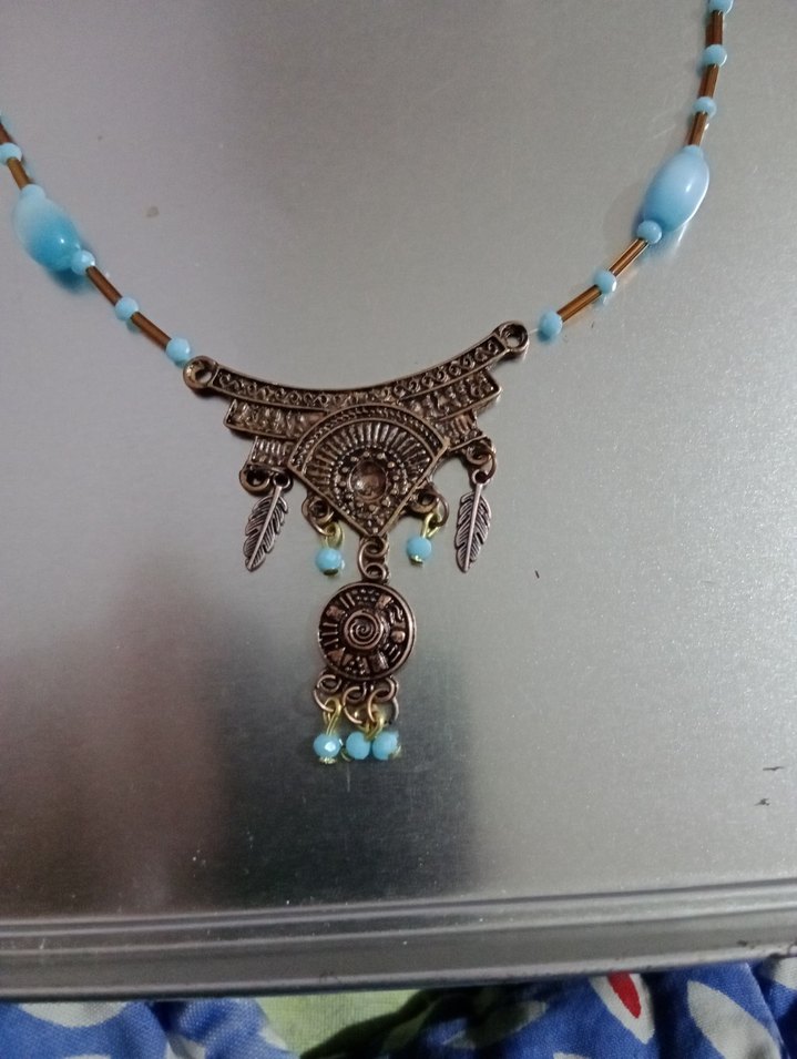 Uzun Turkuaz Boncuklu Bohem Kadın Kolye - Görsel 4