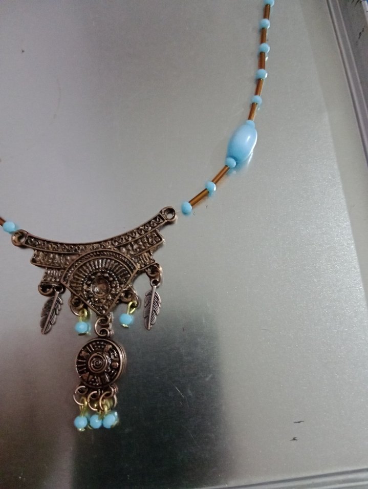 Uzun Turkuaz Boncuklu Bohem Kadın Kolye - Görsel 3
