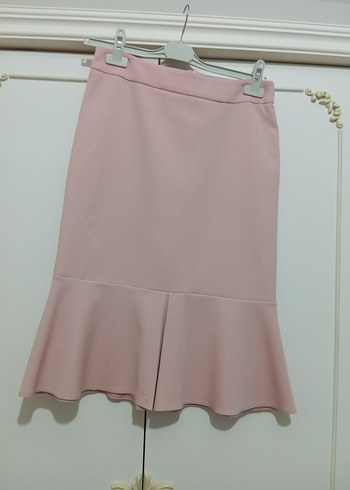 Pembe Midi Fırfırlı Kadın Etek