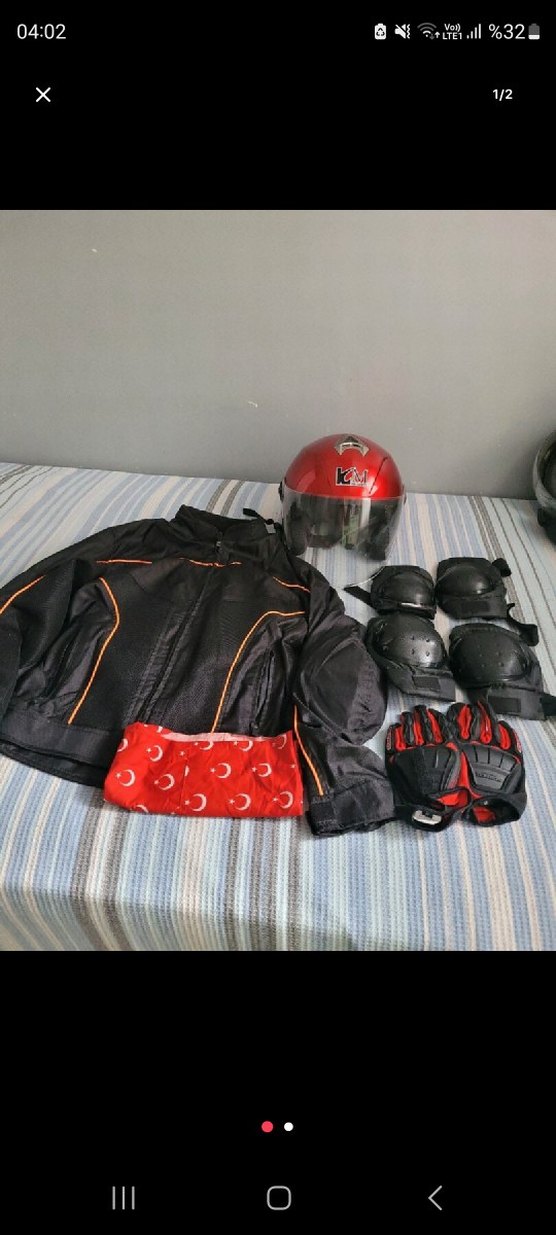 Kırmızı Deri Motosiklet dış giyim korumalık seti. - Görsel 2