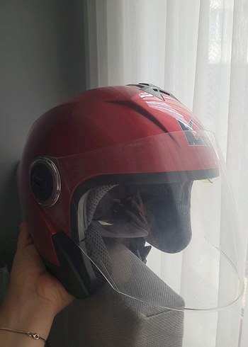 Kırmızı Parlak Biker Motosiklet Kaskı - Görsel 2