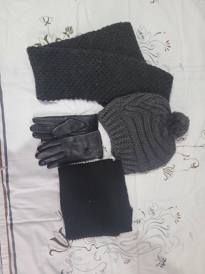 Gri örğü atkı şapka eldiven takımı - Görsel 2