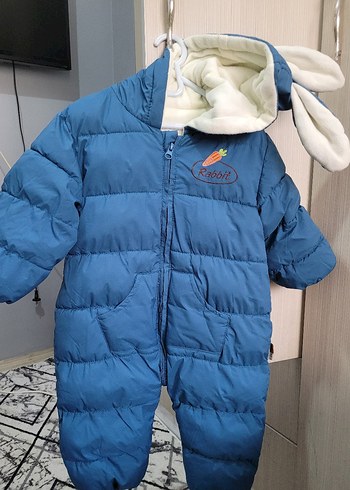 Koyu Mavi Bebek Tulum Kapüşonlu Fermuarlı - Görsel 2