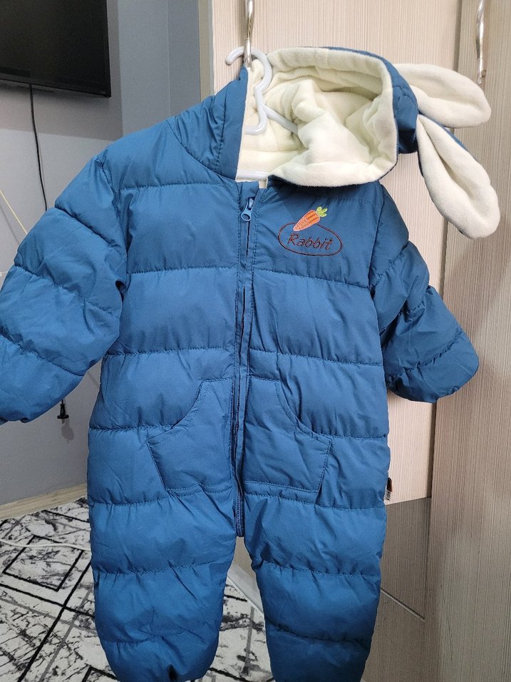 Koyu Mavi Bebek Tulum Kapüşonlu Fermuarlı - Görsel 2