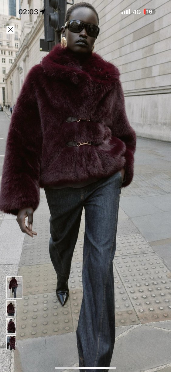 Bordo Kürk Detaylı Midi Peluş Ceket - Görsel 2