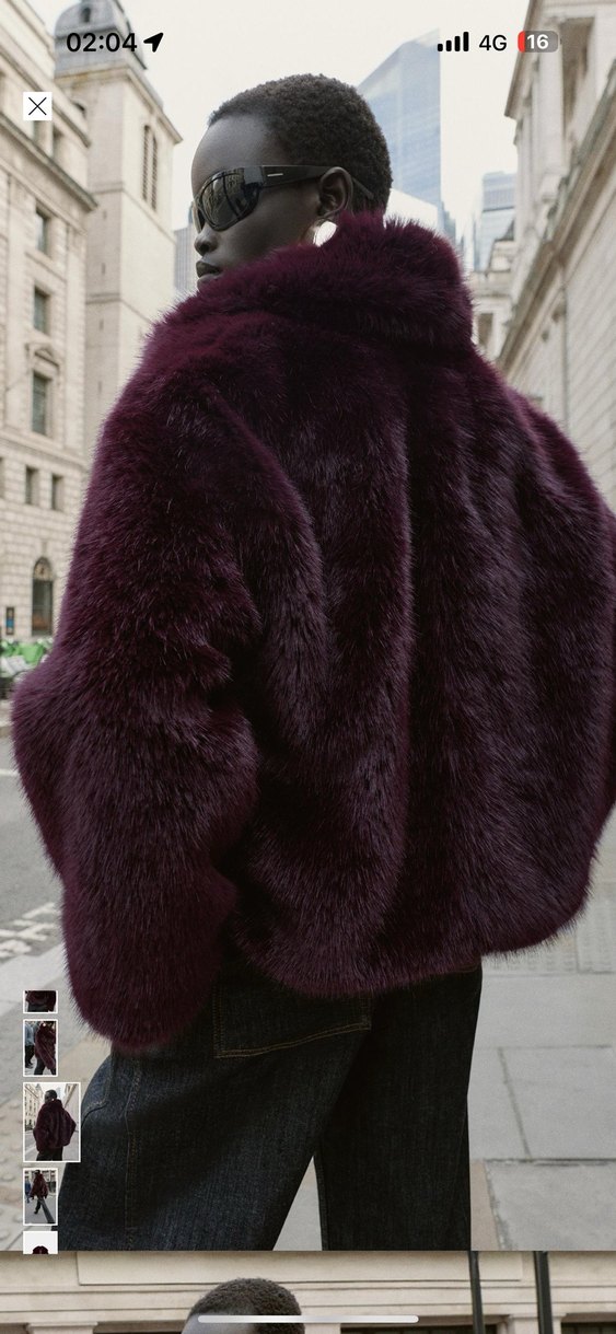 Bordo Kürk Detaylı Midi Peluş Ceket - Görsel 3