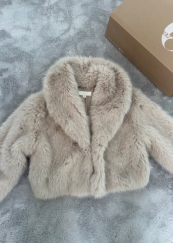 Bej Gri Suni Kürk Detaylı Midi Ceket - Görsel 2