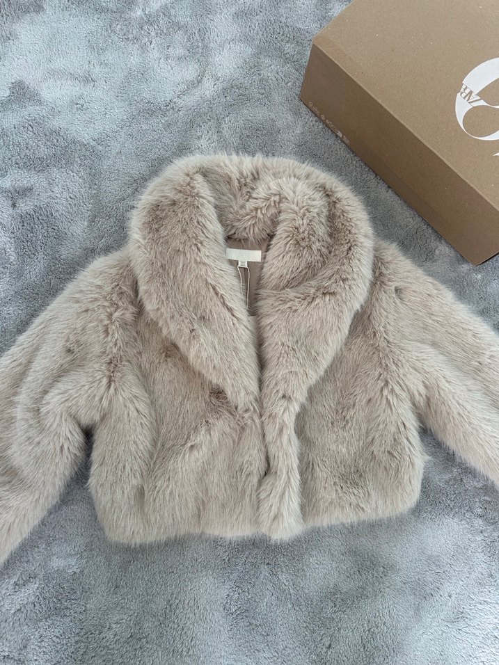 Bej Gri Suni Kürk Detaylı Midi Ceket - Görsel 2