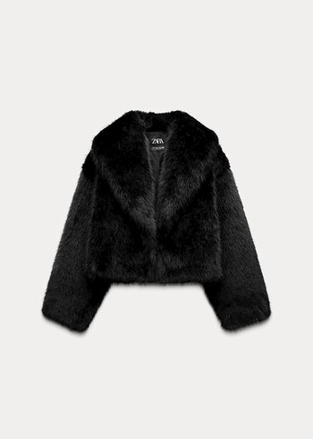 Siyah Kısa Kadın Kürk Detaylı Ceket - Görsel 2
