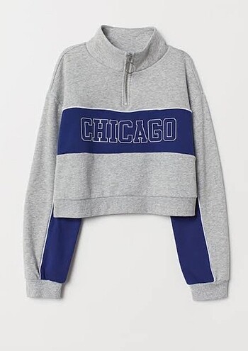 yarım fermuarlı baskılı gri lacivert sweatshirt