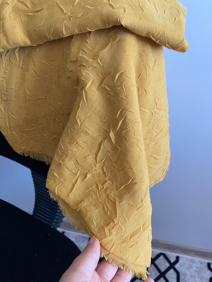 Hardal Sarı Bambu Şal - Görsel 3