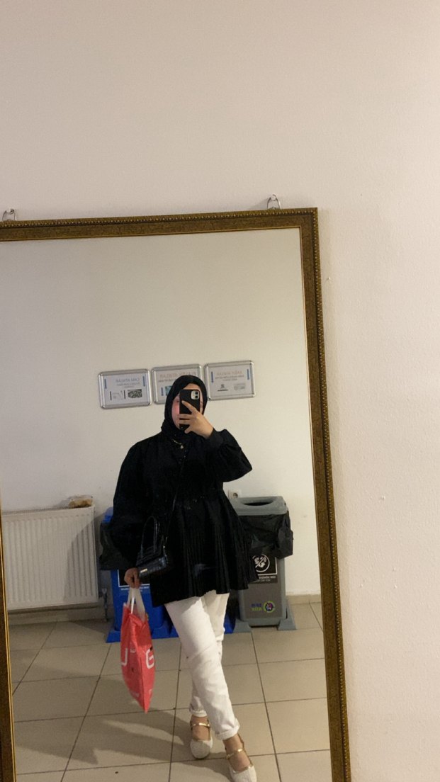 siyah pileli tesettür gömlek - Görsel 3