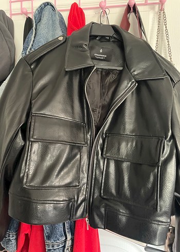 Stradivarius Siyah Deri Biker Ceket