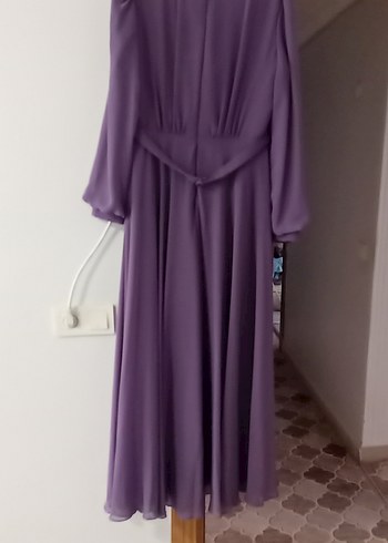 Diğer Mor Drapeli Uzun Kollu Kadın Abiye Elbise