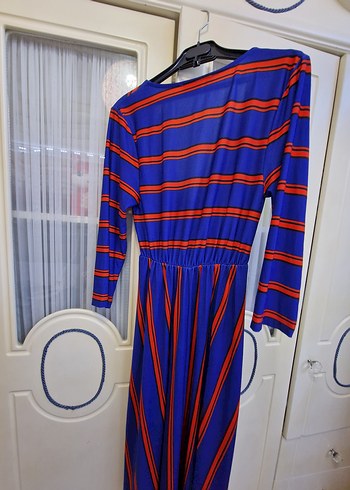 Çizgili V Yaka Uzun Hamile Elbisesi - Görsel 4