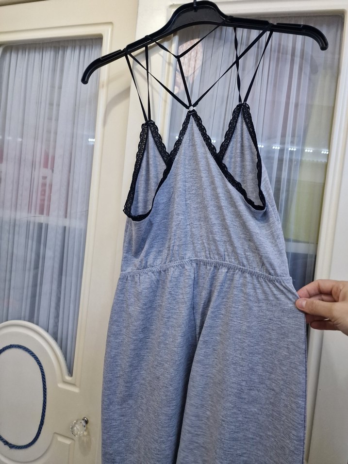 Gri Pamuklu Askılı Hamile Tulum - Görsel 3