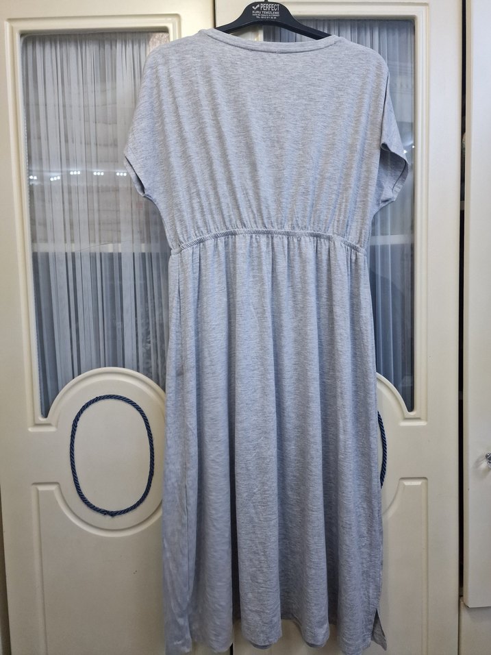 Gri Hamile ve Emzirme Uzun Gecelik - Görsel 5