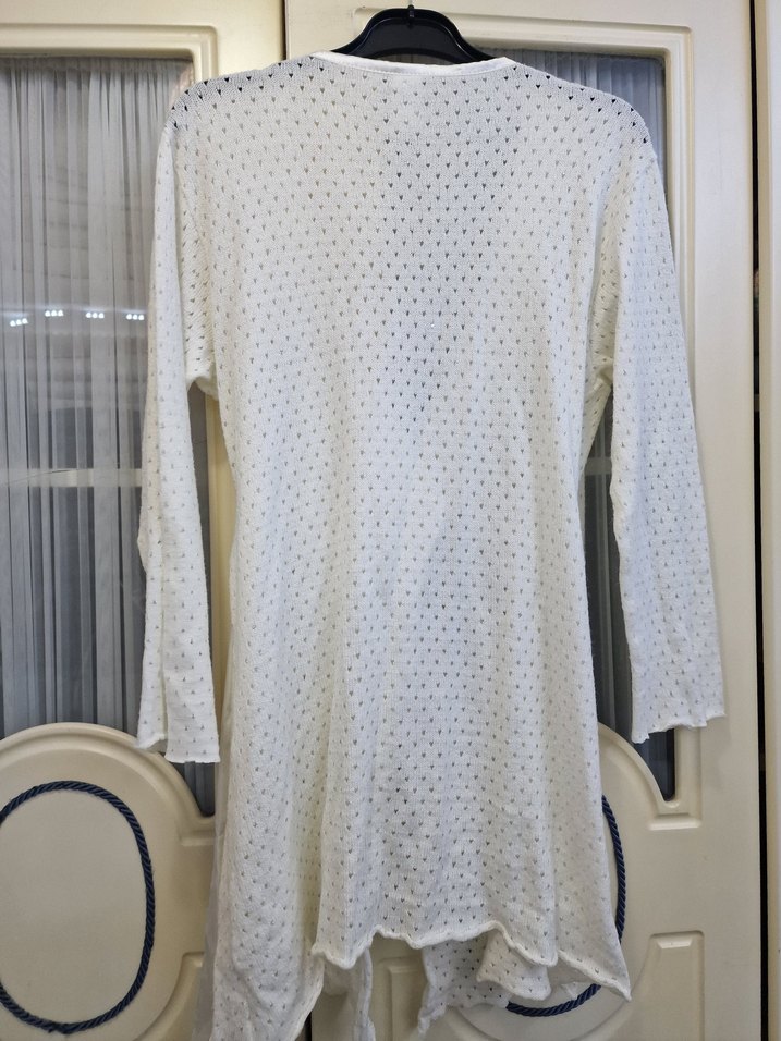 Nakışlı Beyaz Midi Kadın Sabahlık - Görsel 5