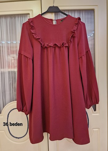 Bordo Fırfırlı Midi Tunik