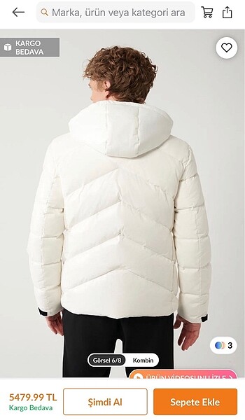 Avva Erkek Kaz Tüyü Beyaz Mont Kaban - Görsel 5