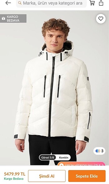 Avva Erkek Kaz Tüyü Beyaz Mont Kaban - Görsel 6