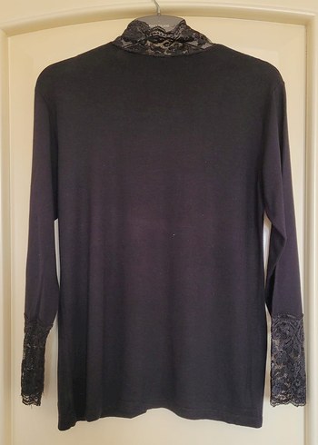 Gusto Dantel Detaylı Siyah Yüksek Yaka Uzun Kollu Bluz - Görsel 5