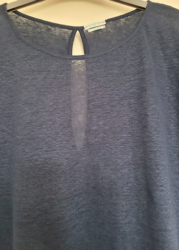 Benetton Lacivert Keten Kısa Kollu Bluz - Görsel 7