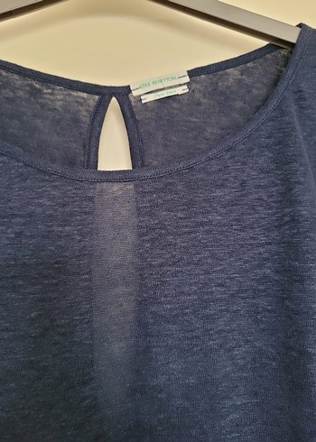 Benetton Lacivert Keten Kısa Kollu Bluz - Görsel 10