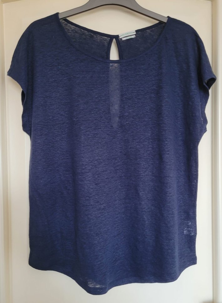 Benetton Lacivert Keten Kısa Kollu Bluz - Görsel 3