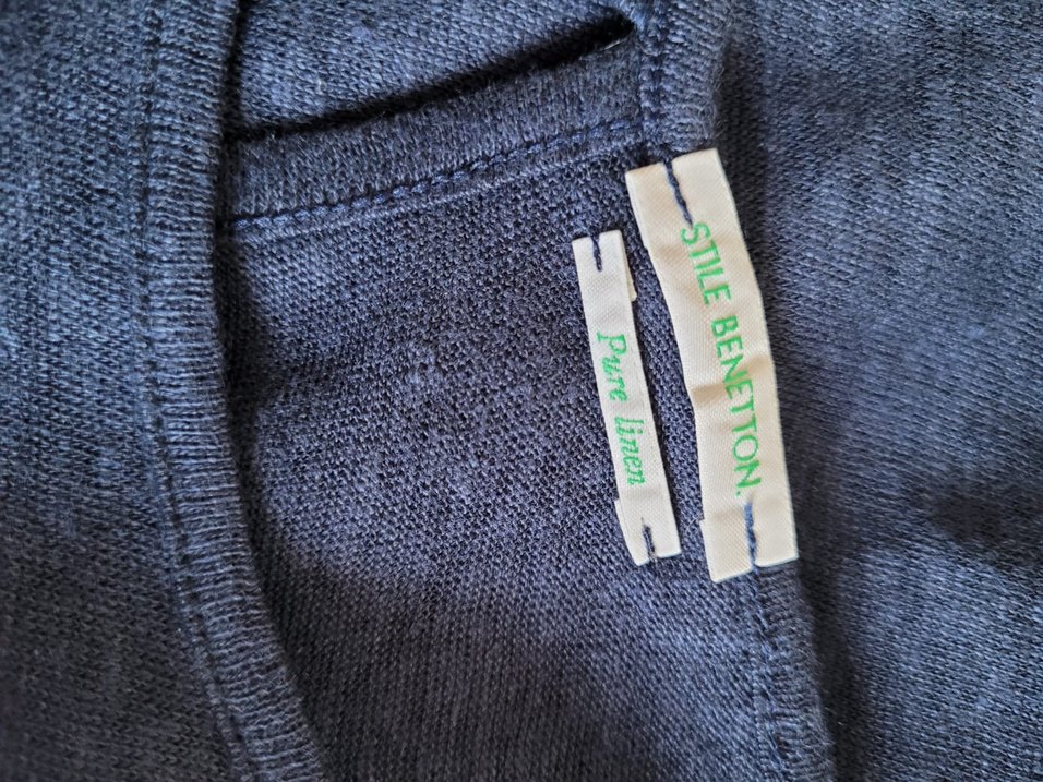 Benetton Lacivert Keten Kısa Kollu Bluz - Görsel 4