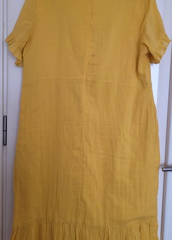 Sarı Bohem Nakışlı Uzun Keten Elbise - Görsel 8