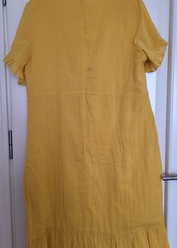 Sarı Bohem Nakışlı Uzun Keten Elbise - Görsel 9